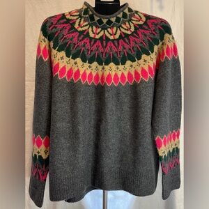 Women’s CeCe Fair Isle Funnel Neck Sweater Grey W/Multicolors XL